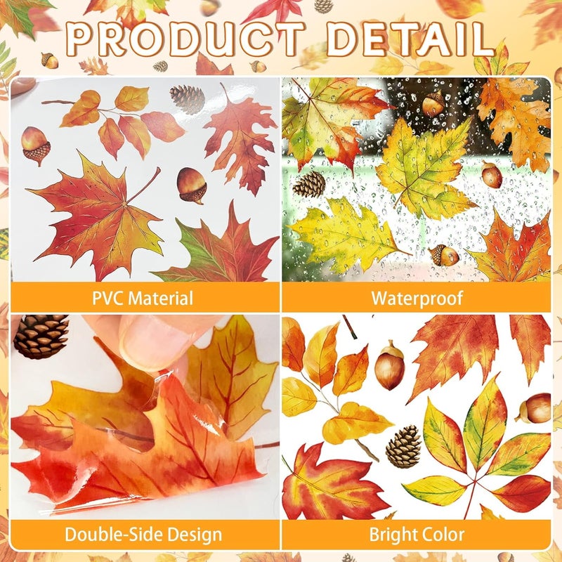 Litmitfu 112 Pcs Fall Thanksgiving Window Clings - Happy Thanksgiving Glass Window Decorations, Fall Maple Leaves Stickers Decals Set for Indoor Outdoor Home Decoration Autumn Party Decor Favors, 9 Sheets - Image 4